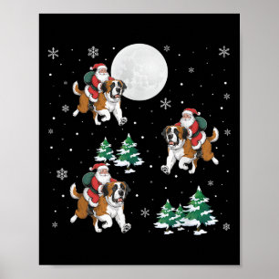 Póster Noche navideña Santa Riding San Bernard Perro Grac