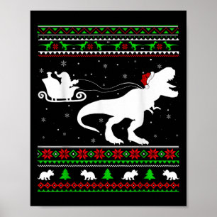 Póster Noche navideña Santa Sleigh Riding Dinosaur T-rex 