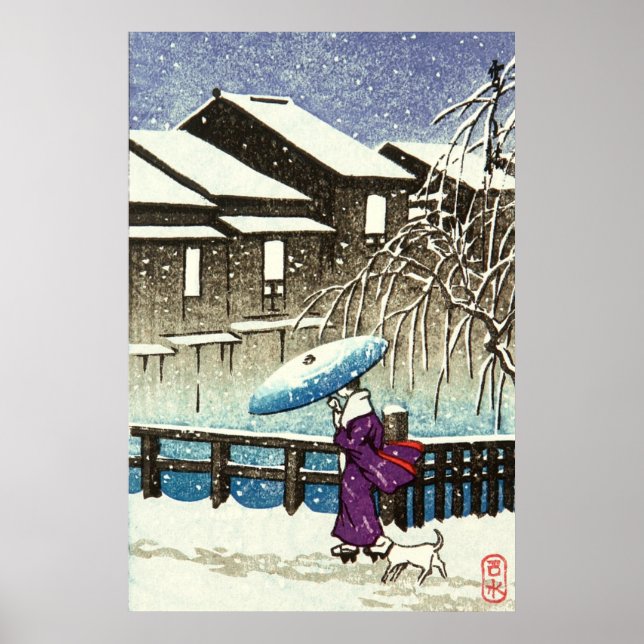 Póster Noche nevada Kawase Hasui 1930s (Frente)