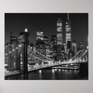 Póster Noche Nueva York del puente Black White Brooklyn