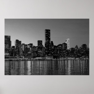Póster Noche Panorámica Black White New York