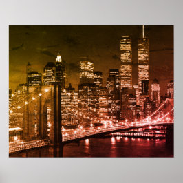 Póster Noche Pop Art Brooklyn Bridge New York
