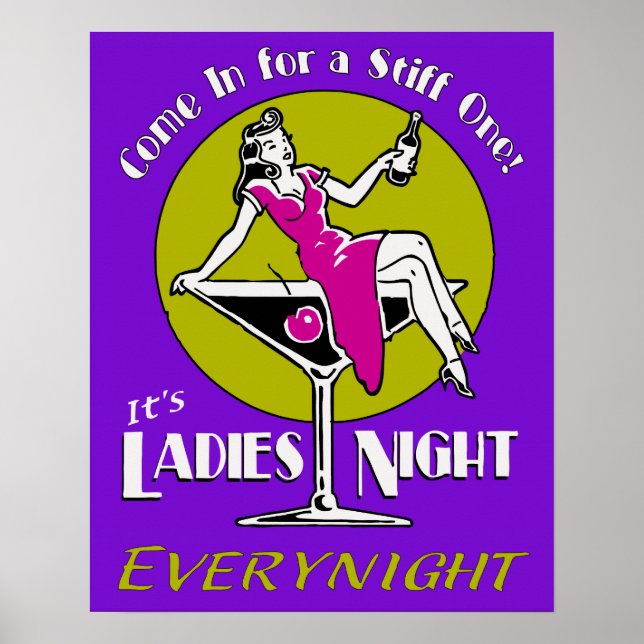 Póster Noche Retro vibrante para damas (Frente)