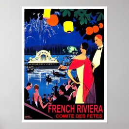 Póster Noche romántica en la riviera francesa, viaje vint