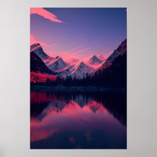 Póster Noche rosa en el lago