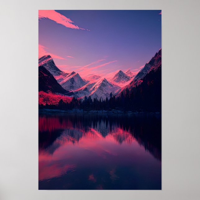 Póster Noche rosa en el lago (Frente)