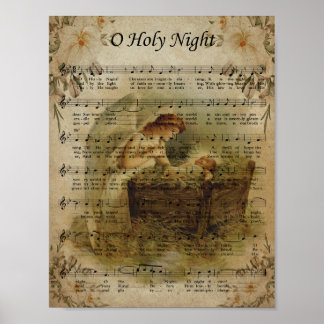 Póster Noche Santa, Navidad Vintage