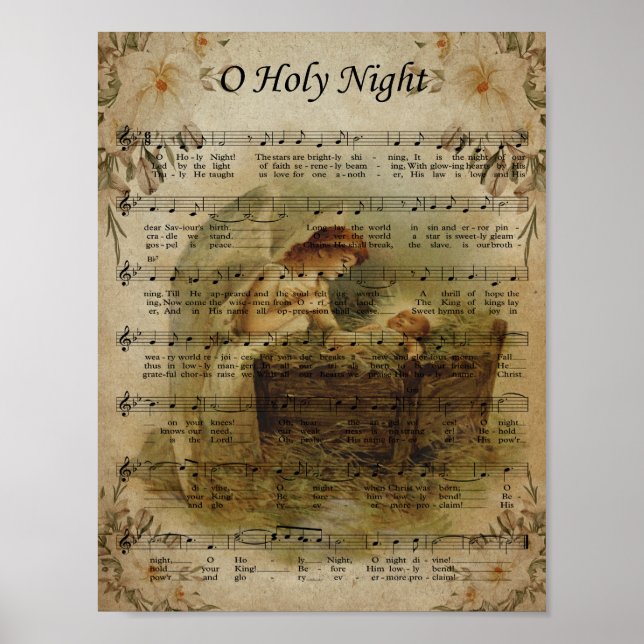 Póster Noche Santa, Navidad Vintage (Frente)