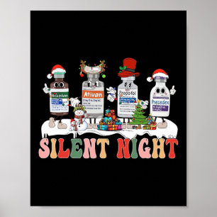 Póster Noche Silenciosa Feliz Navidad Enfermera Pastillas