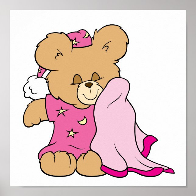 Póster noche somnolienta chica diseño de osito de peluche (Frente)