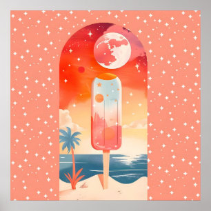 Póster Noche tropical de verano estrellada
