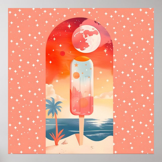 Póster Noche tropical de verano estrellada (Frente)