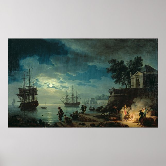 Póster Noche: Un puerto a la luz de la luna, 1748 (Frente)