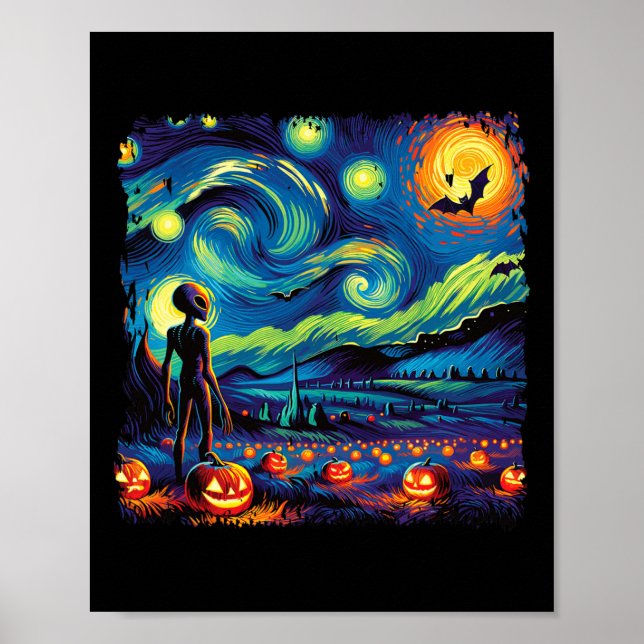 Póster Noche Van Gogh Starry Alien Halloween Fall Pum (Frente)