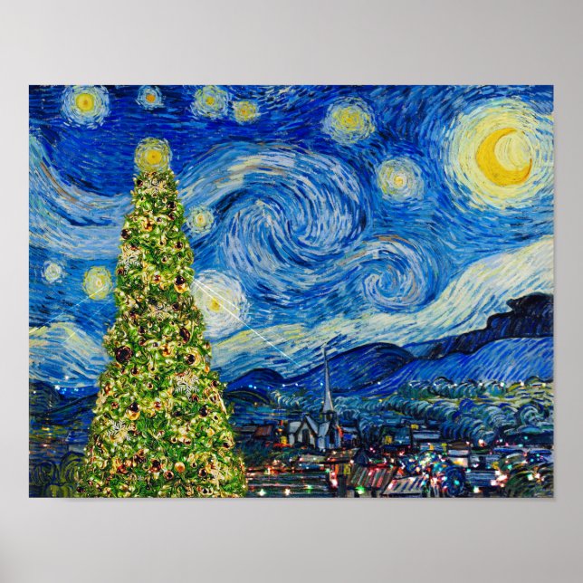 Póster Noche Van Gogh Starry - Árbol de Navidad (Frente)