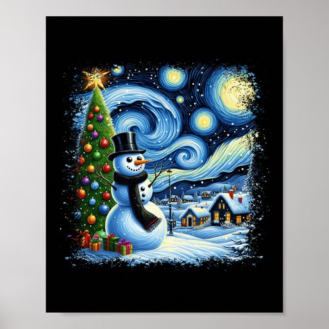 Póster Noche Van Gogh Starry Navidades Snowman Nigh (Frente)