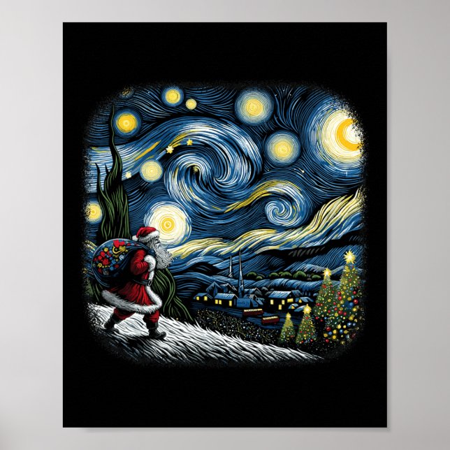 Póster Noche Van Gogh Starry Santa Navidades Invierno Sno (Frente)