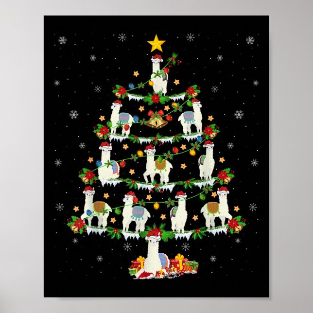 Póster Nochebuena alumbrando árbol de navidad Santa Llama (Frente)