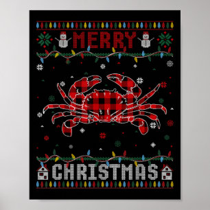 Póster Nochebuena divertida iluminando cangrejos adoran a