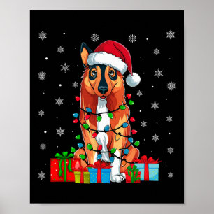 Póster Nochebuena fea la luz de Santa Hat Perro elkhound