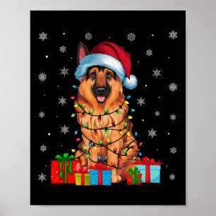 Póster Nochebuena feo enciende Santa Hat Pastor Alemán Ch