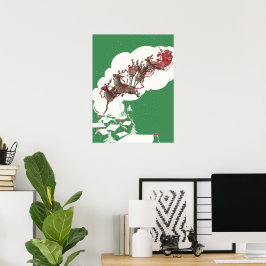 Póster Nochebuena vintage, Santa Claus retro en Sleigh