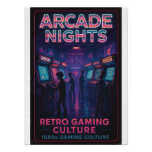 Póster Noches de Arcade - Cultura de juegos retro