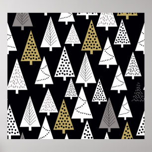 Póster Noches De Invierno: Árboles Gold-Silver.