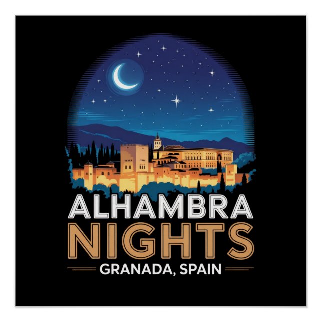 Póster Noches de la Alhambra - Granada España Viaje Arte (Anverso)