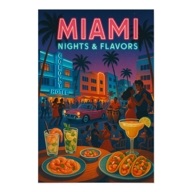 Póster Noches de Miami - Comida y vibraciones (Anverso)