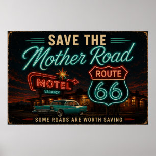 Póster Noches de motel neon en la ruta 66