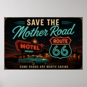 Póster Noches de motel neon en la ruta 66