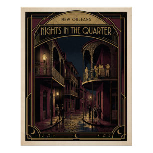 Póster Noches de Nueva Orleans en el Barrio Art Deco Dise