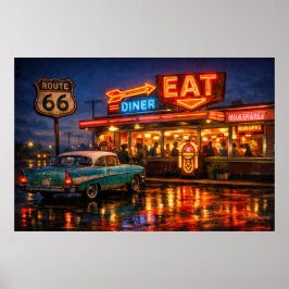 Póster Noches del restaurante de neón de la ruta 66