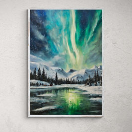 Póster Nocturna Ártica: Paisaje invernal y minería del no