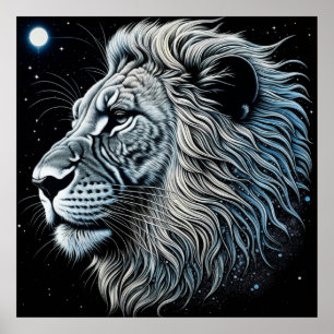 Póster Nocturna de León Celestial Sky Ai Art