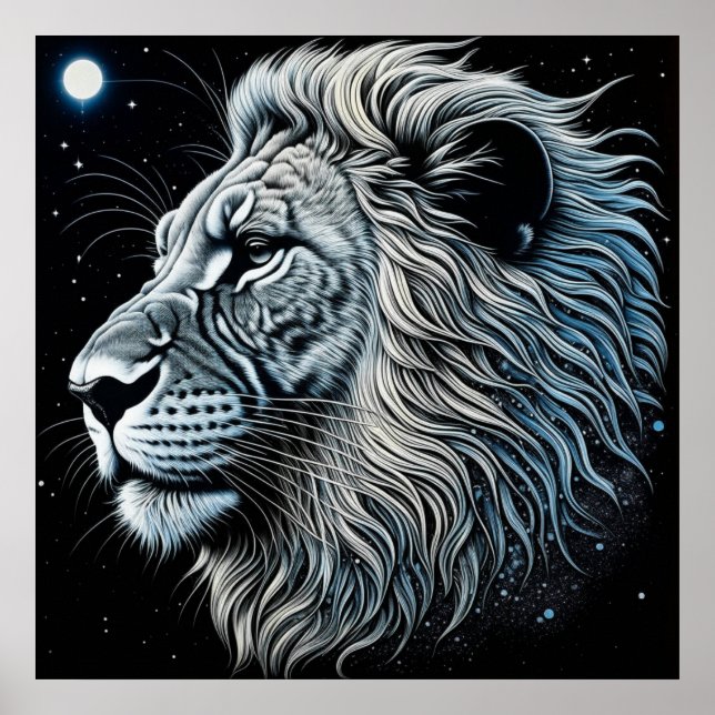 Póster Nocturna de León Celestial Sky Ai Art (Frente)