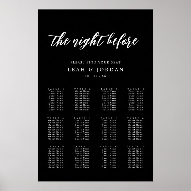 Póster Nocturna negra antes del ensayo de la tabla de asi (Frente)