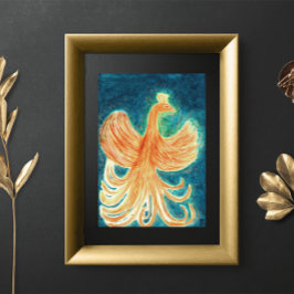 Póster Nocturna Starry Blue Rising Phoenix Watercolor