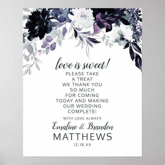 Póster Nocturnal Floral Love es Sweet Tret Boda Rótulo (Frente)