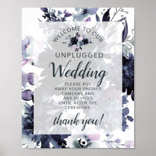 Póster Nocturnal Floral Navy Unplugged Wedding Table Sign