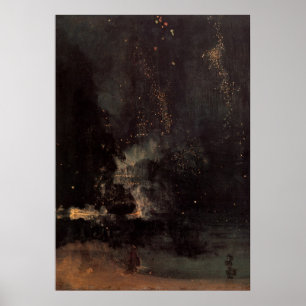 Póster Nocturne en negro y oro el Rocket que cae