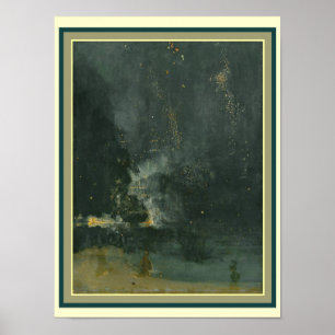 Póster Nocturne en negro y oro: Rocket que cae 12 x 16