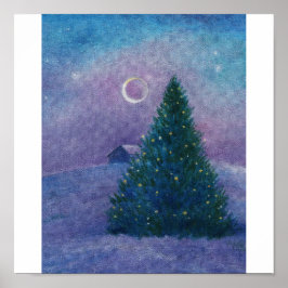 Póster Nocturne Winter Wonderland Navidad Pine