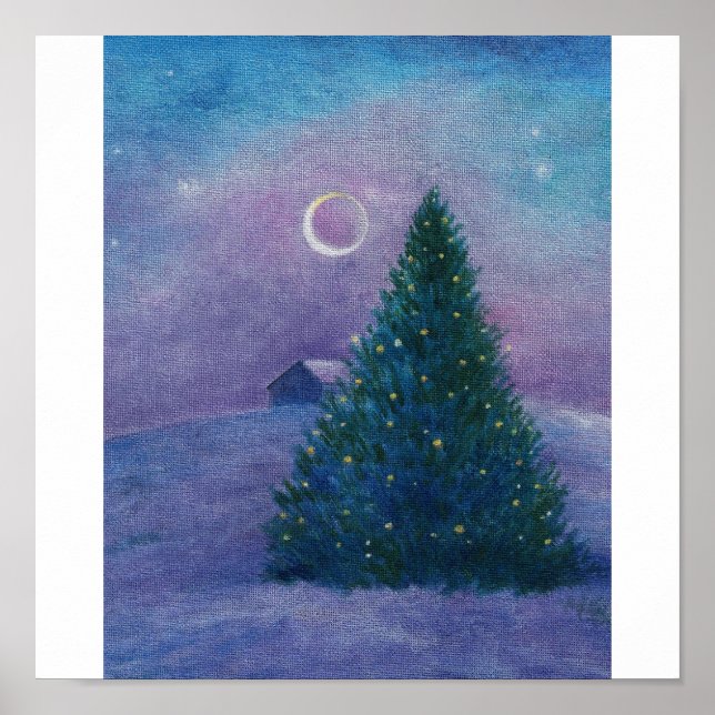 Póster Nocturne Winter Wonderland Navidad Pine (Frente)