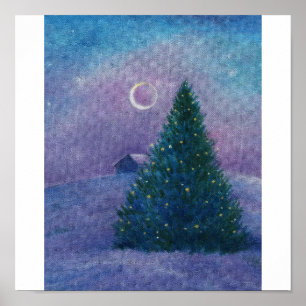 Póster Nocturne Winter Wonderland Navidad Pine