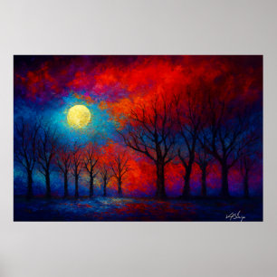 Póster Nocturno en Carmesí y Cobalto