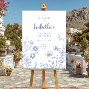 Póster Nodal Shower toile francés Blue Floral bienvenida