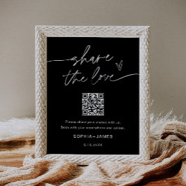 Póster NOIR Comparte el Amor Código QR de Fotos de Boda