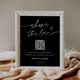 Póster NOIR Comparte el Amor Código QR de Fotos de Boda